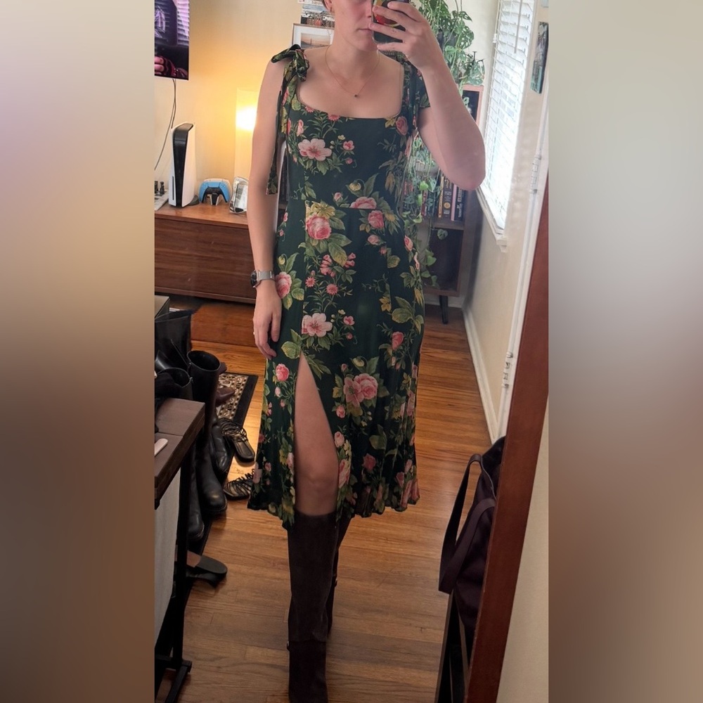 REFORMATION Belvedere Emerald Green & Pink Floral Twilight Midi size 4